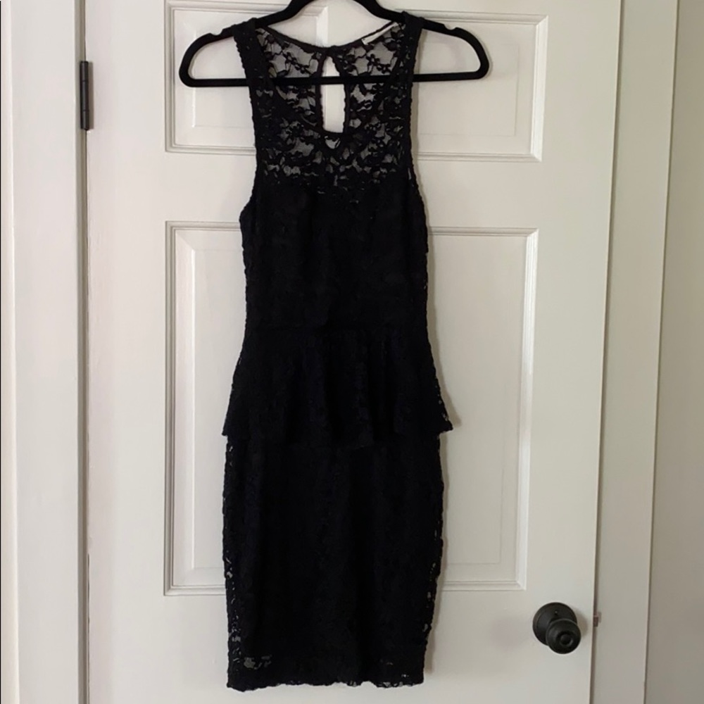 Never worn Lush Black Peplum Lace Dress Small